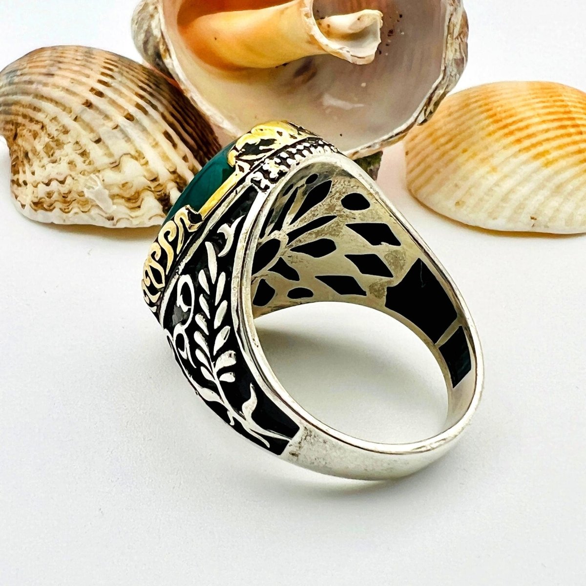 Men's Green Agate Stone Silver Ring - TryAladdin