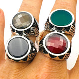 Men's Green Agate Stone Silver Ring - TryAladdin