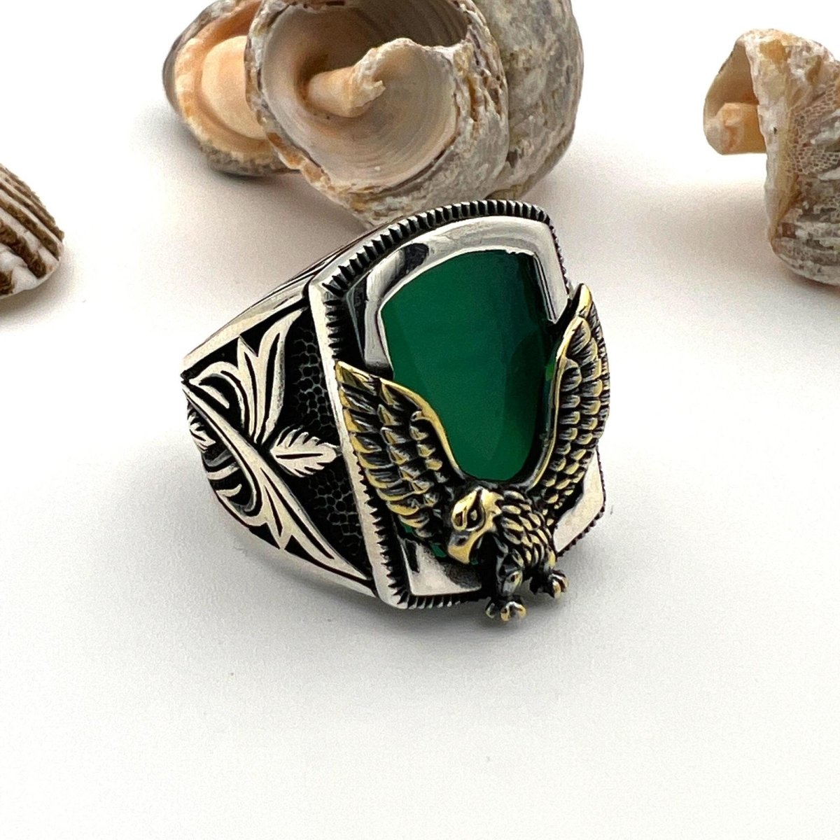 Men's Green Agate Stone Silver Ring - TryAladdin