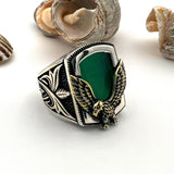 Men's Green Agate Stone Silver Ring - TryAladdin