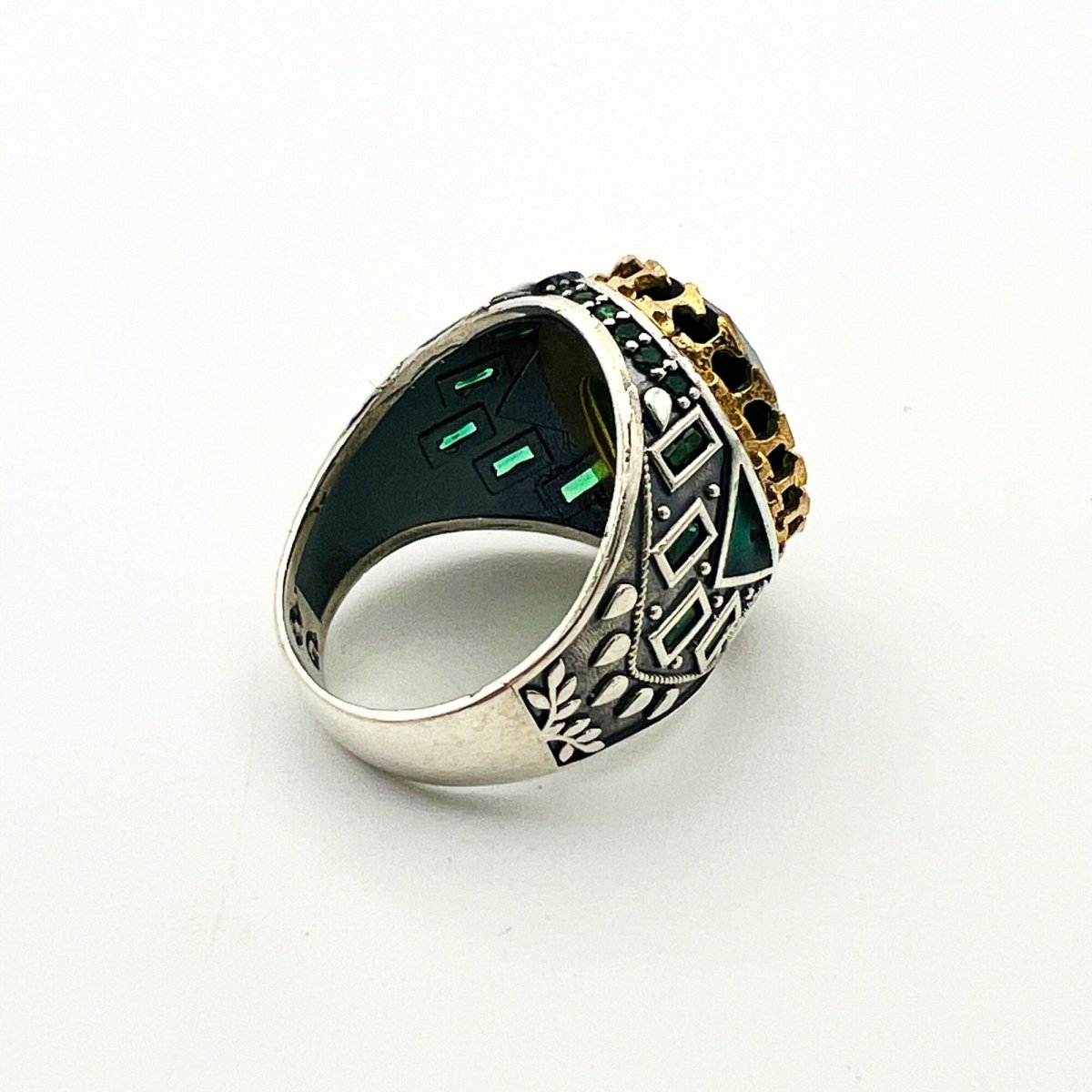 Men's Green Emerald Silver Ring - TryAladdin