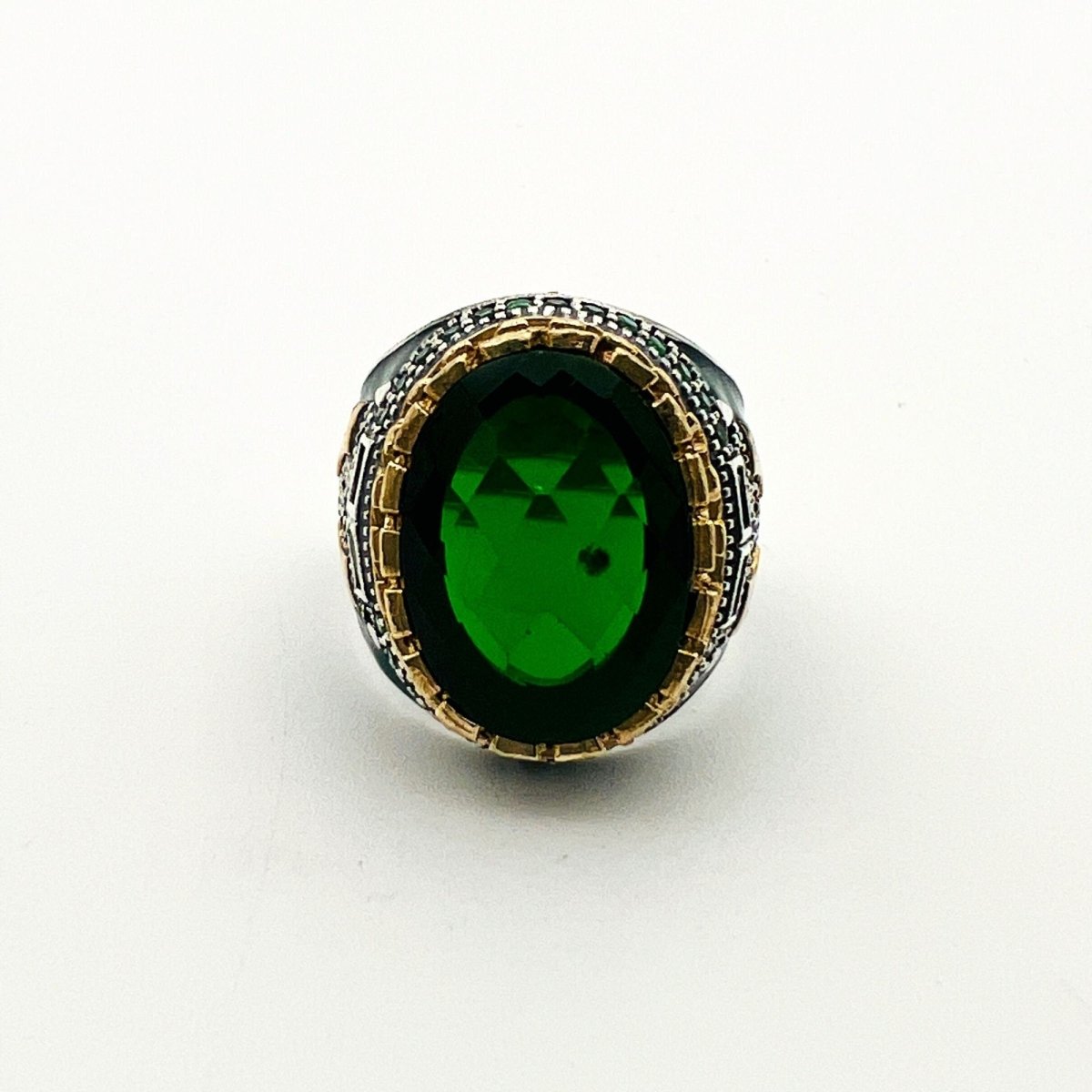 Men's Green Emerald Silver Ring - TryAladdin