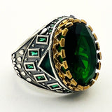 Men's Green Emerald Silver Ring - TryAladdin