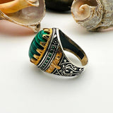 Men's Green Malachite Silver Ring - TryAladdin