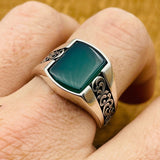 Men's Handmade Green Agate Silver Ring - TryAladdin