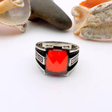 Men's Handmade Red Zircon Minimalist Silver Ring - TryAladdin