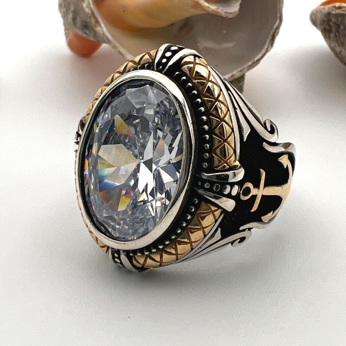 Men's Handmade White Zircon Stone Anchor Ring - TryAladdin