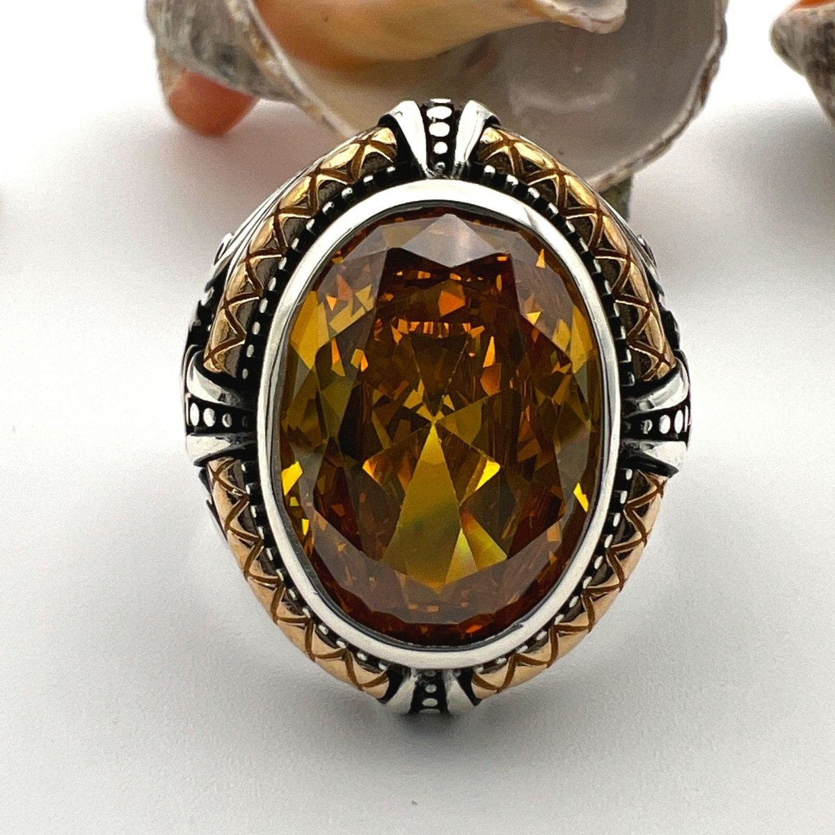 Men's Handmade Yellow Citrine Stone Anchor Ring - TryAladdin