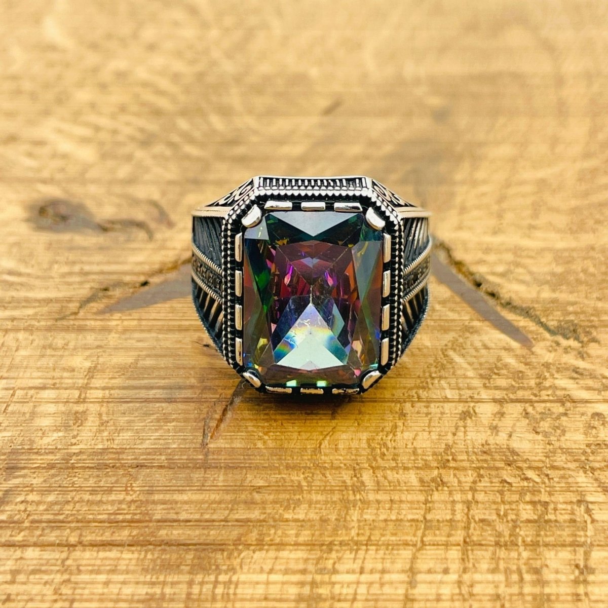 Men's Mystic Topaz Silver Ring - TryAladdin