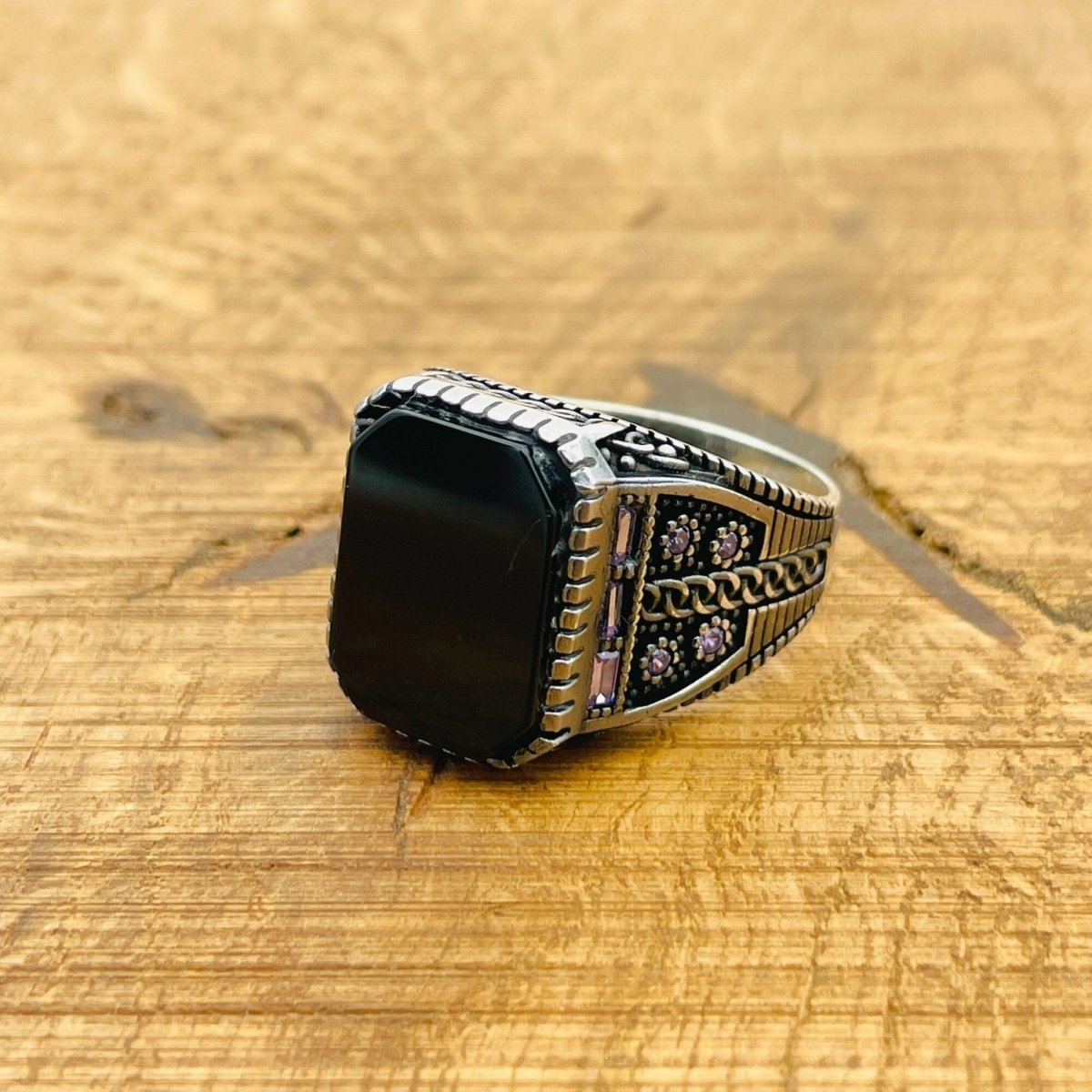 Men's Natural Stone Black Onyx Square Ring - TryAladdin