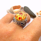 Men's Orange Amber Silver Ring - TryAladdin