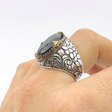 Men's Oval Onyx Silver Ring - TryAladdin