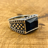 Men's Rectangle Dark Blue Sapphire Stone Ring - TryAladdin