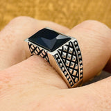 Men's Rectangle Dark Blue Sapphire Stone Ring - TryAladdin