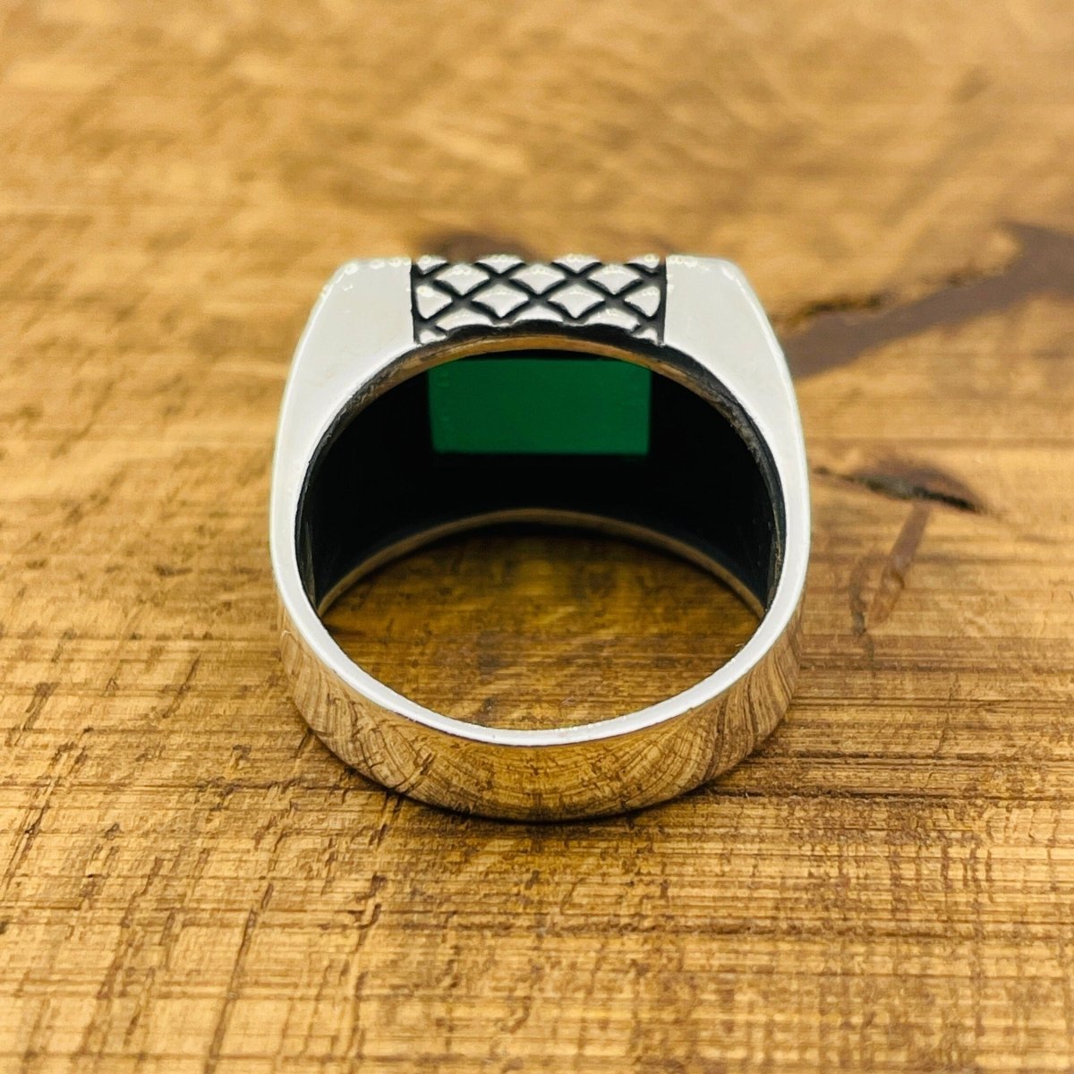 Men's Rectangle Green Agate Stone Ring - TryAladdin