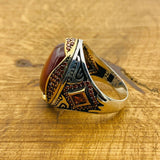 Men's Red Agate Ottoman Silver Ring - TryAladdin