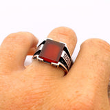 Men's Red Agate Stone Silver Ring - TryAladdin