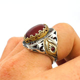 Men's Red Agate Stone Silver Ring - TryAladdin