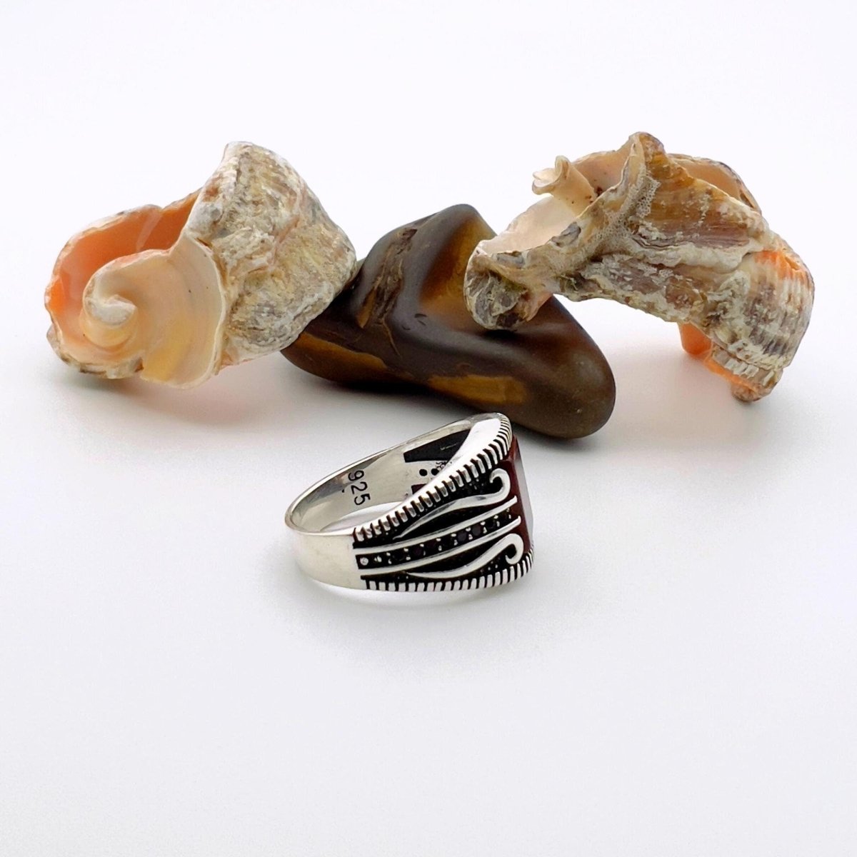 Men's Red Agate Stone Silver Ring - TryAladdin