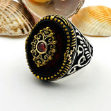 Men's Red Agate Stone Silver Ring - TryAladdin