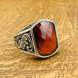 Men's Red Zircon Stone Silver Ring - TryAladdin