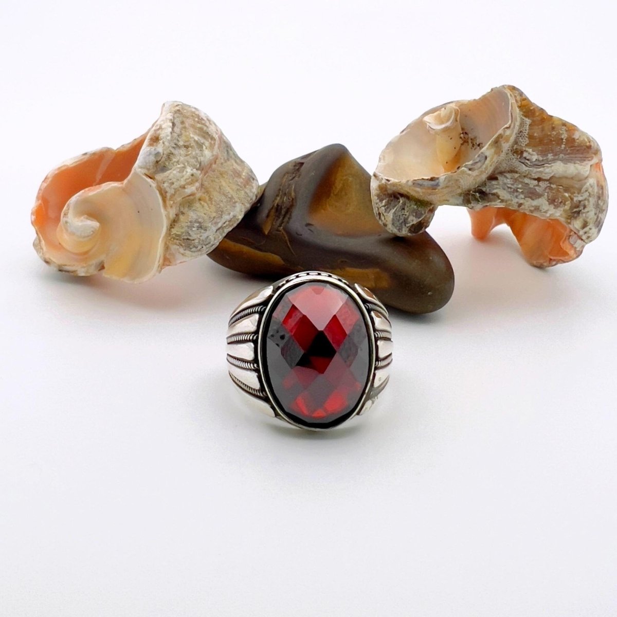 Men's Red Zircon Stone Silver Ring - TryAladdin