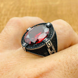 Men's Ruby Compass Silver Ring - TryAladdin