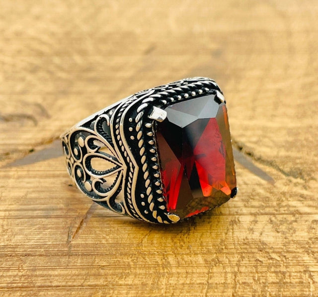 Men's Ruby Silver Ring - TryAladdin