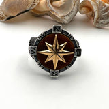 Men's Silver Compass Ring with Agate Stone - TryAladdin