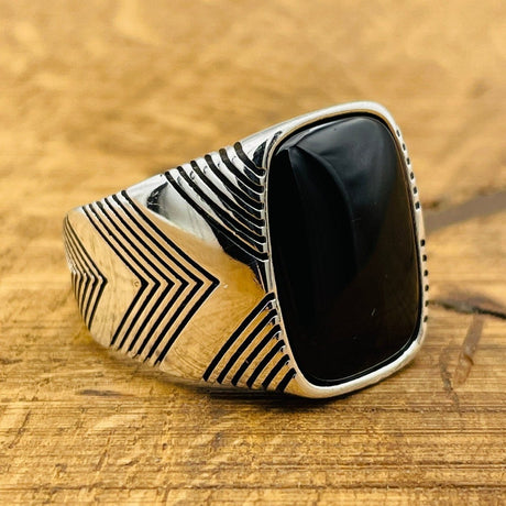 Men's Silver Ring with Black Onyx Stone - TryAladdin