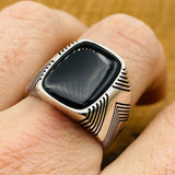 Men's Silver Ring with Black Onyx Stone - TryAladdin