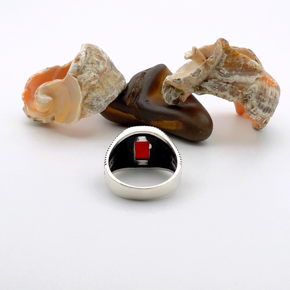 Men's Silver Ring with Square Red Agate - TryAladdin