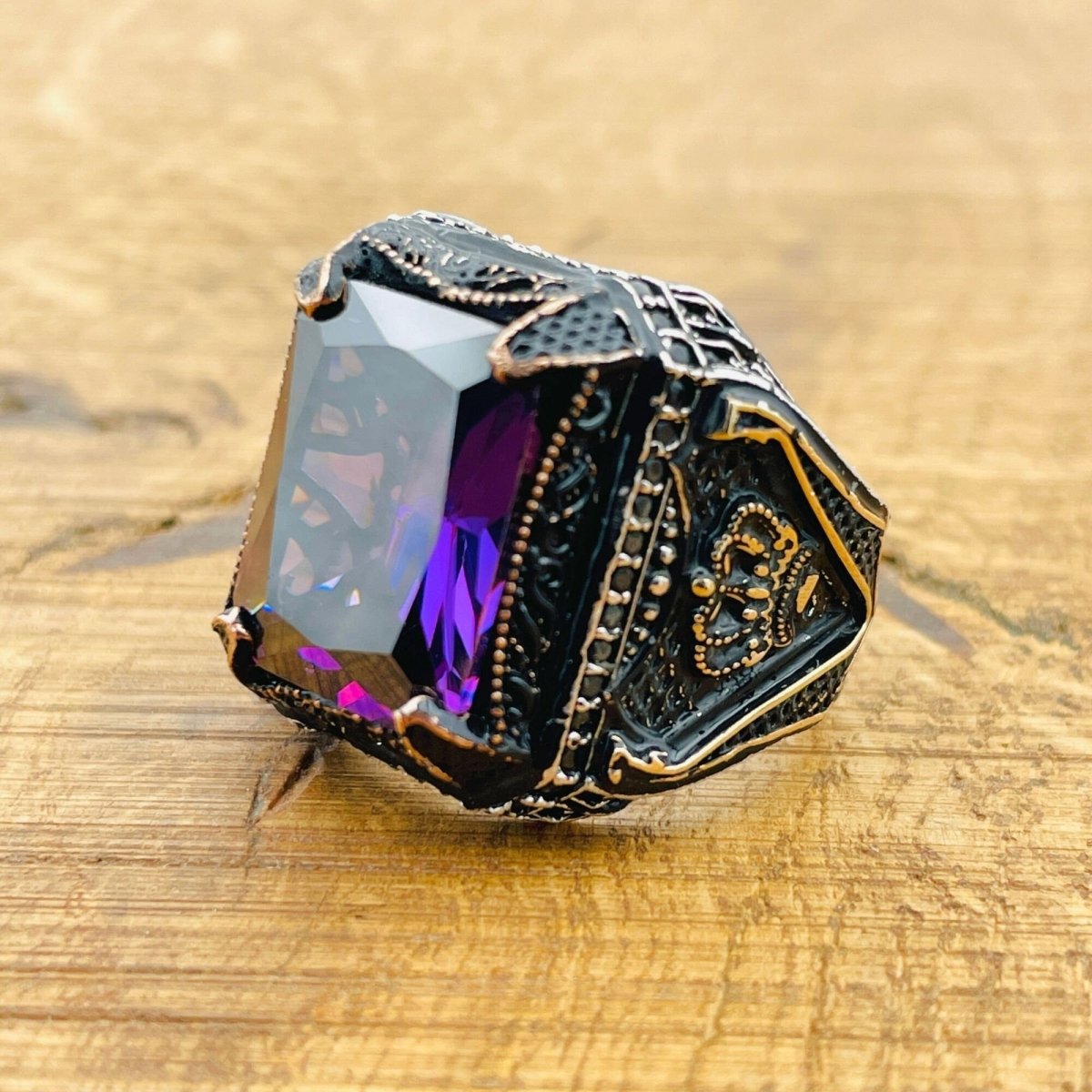 Men’s Square Amethyst Ottoman Ring - TryAladdin