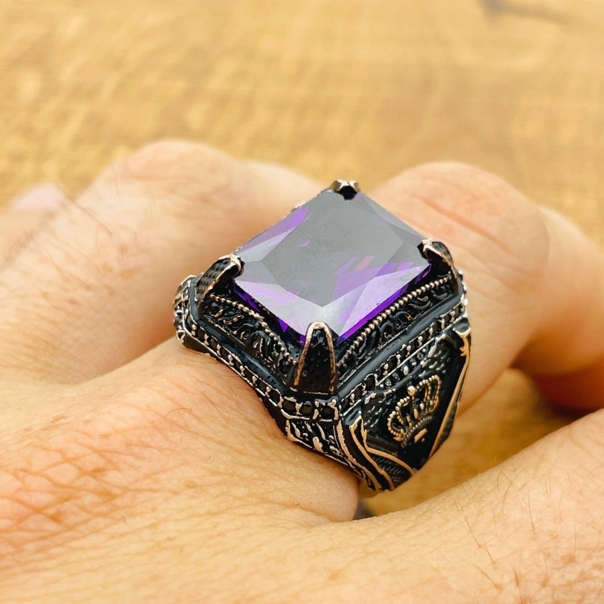 Men’s Square Amethyst Ottoman Ring - TryAladdin