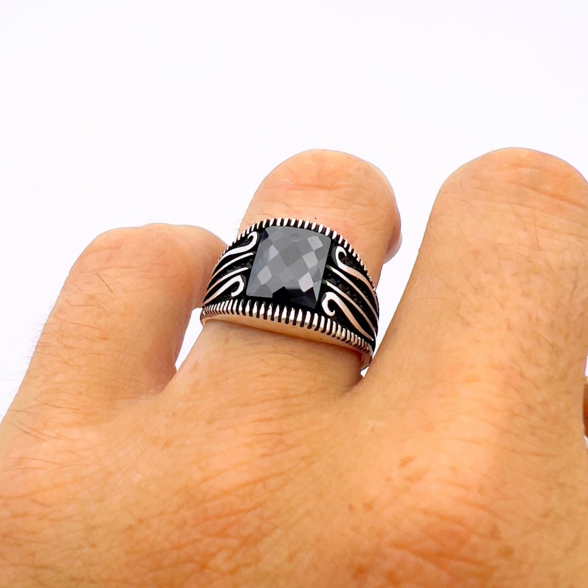 Men’s Square Black Zircon Ring - TryAladdin