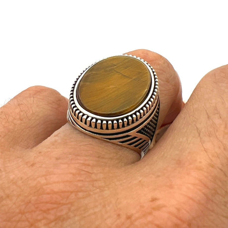 Men's Tiger's Eye Stone Silver Ring - TryAladdin