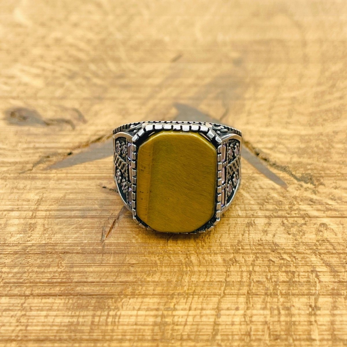 Men's Tiger's Eye Stone Square Ring - TryAladdin