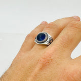 Men's Turkish Blue Sapphire Square Silver Ring - TryAladdin