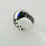 Men's Turkish Blue Sapphire Square Silver Ring - TryAladdin