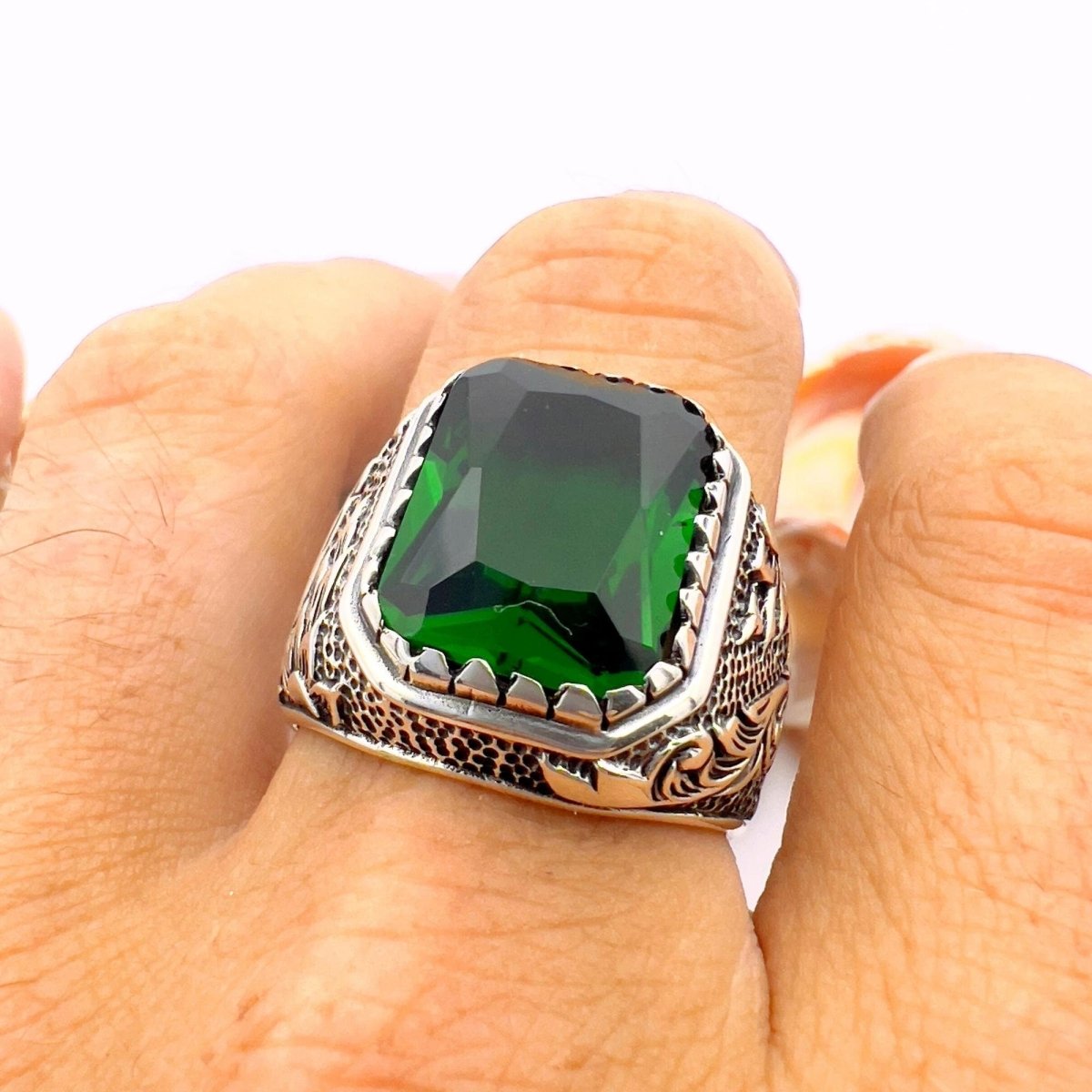 Men's Turkish Onyx Square Sterling Silver Ring - TryAladdin