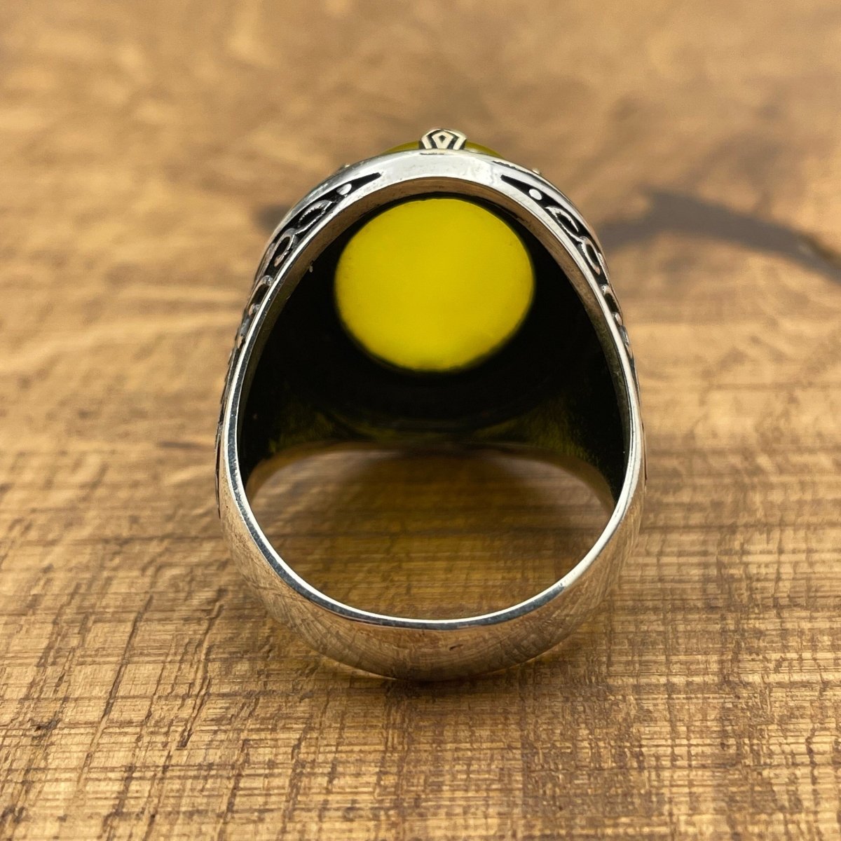 Men's Yellow Agate Stone Silver Ring - TryAladdin