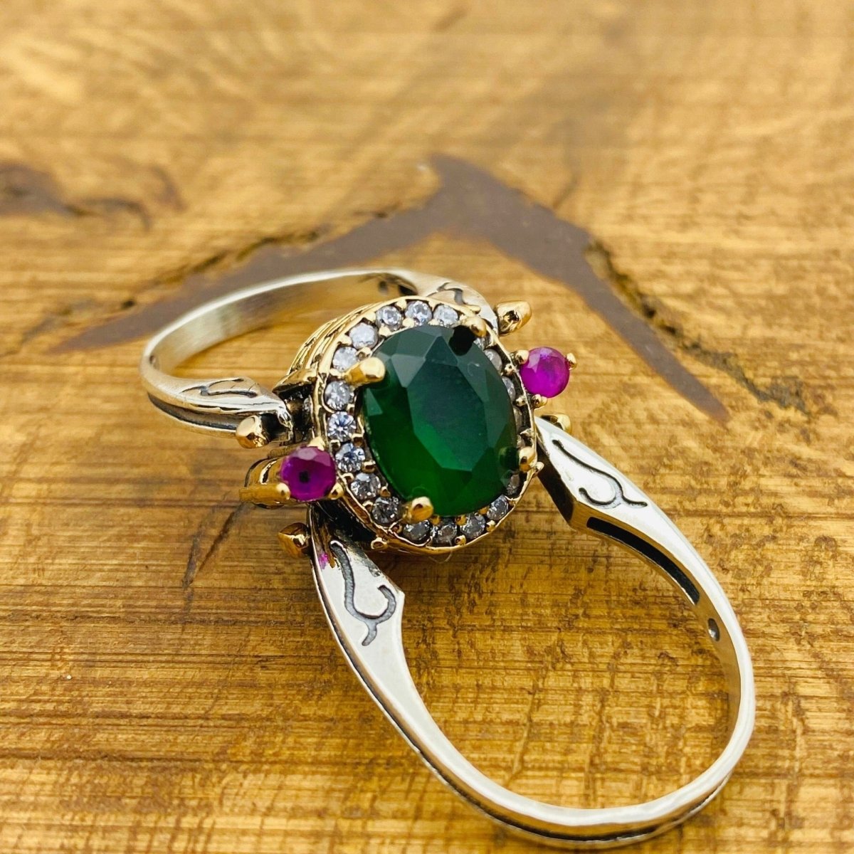 Multi Stone Ring, Emerald & Ruby Oval - TryAladdin