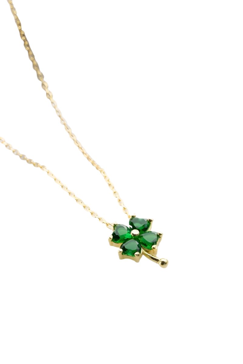 Nereze | Gold Plated Green Stone Clover Necklace - TryAladdin