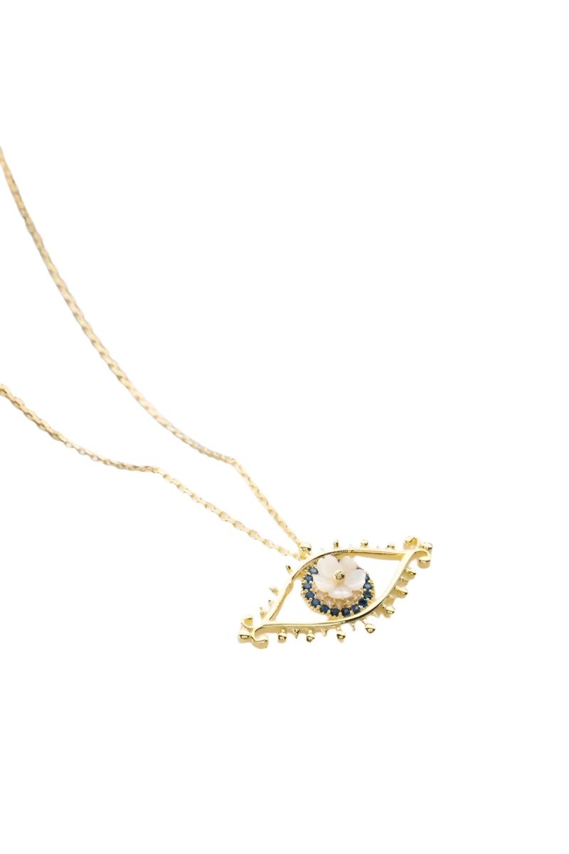 Nereze | Gold Plated Magnolia Flower with Nazar Evil Eye Detail Necklace - TryAladdin