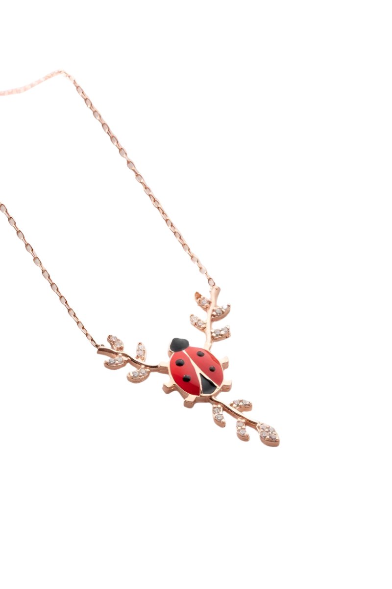 Nereze | Ladybug Necklace with Red Enamel on a Branch - TryAladdin