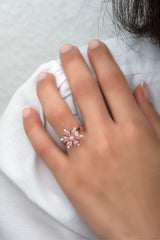 Nereze | Pink Stone Flower Adjustable Size Ring - TryAladdin