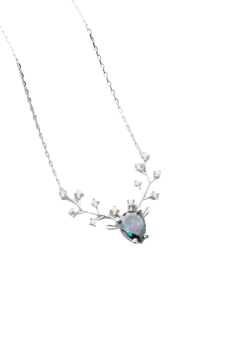 Nereze | Rhodium Plated Mystic Topaz Reindeer Model Necklace - TryAladdin