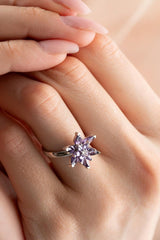 Nereze | Rhodium Purple Stone Lotus Flower Adjustable Size Ring - TryAladdin