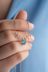 Nereze | Rose Plated Aquamarine Stone Reindeer Model Necklace - TryAladdin