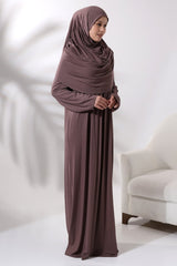 One Piece Practical Prayer Dress with Headscarf and Robe Milk Coffee - TryAladdin